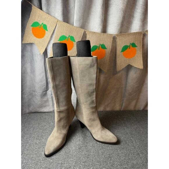 Nine West Boots Womens Size 6M Taupe CEYNOTE Suede Mid Calf Pointed Toe Heels - Picture 3 of 7